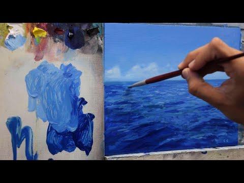 رسم مناظر بحرية، أصوات بحرية مريحة، ألوان زيتية 