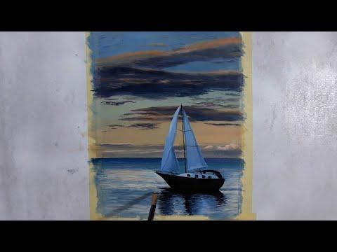 Painting Of A Ship At Sea In Oil And Acrylic Colors 