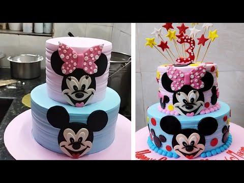 Boy And Girl Twins Birthday Cake Decorating 1st Step Mini Mouse And 2nd Step Micky Mouse Cake 