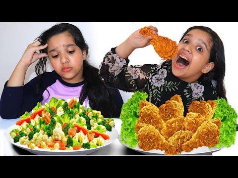 شفا و سوسو تعليم المشاركة Shfa And Soso Learn To Share Food Vegetables And Fried Chicken For Kids 