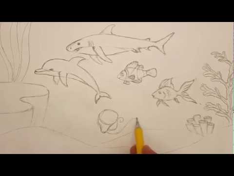 رسم قاع البحر بطريقة بسيطة وسهلة جدا خلى أولادك يتعلموا هوايه جميلة الجزء الأول 