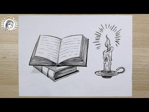 رسم بقلم الرصاص رسم كتاب رسم شمعة رسم ليوم العلم How To Draw A Book How To Draw Candle 