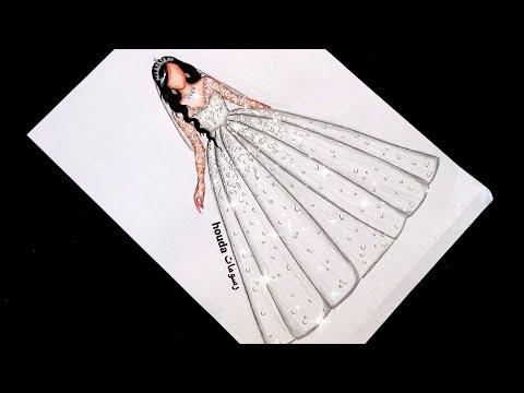 تعلم رسم فستان زفاف رائع أسهل طريقة لرسم فستان زفاف فخم Wedding Dress Drawing 