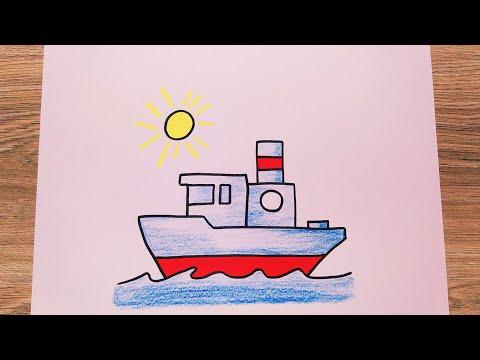 رسم للاطفال رسم سفينةخطوة بخطوة رسم باخرة في البحر تعليم الرسم رسم سهل 