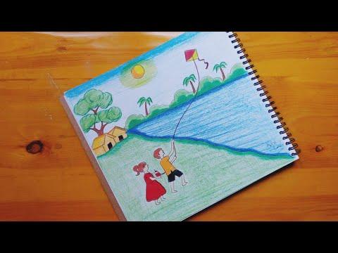 رسم موضوع ريفي، رسم نهر النيل شريان الحياة له، رسم منظر طبيعي 