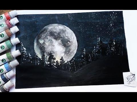 رسم القمر ليلا How To Draw A Moon 