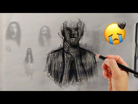 رسم تعبيري حزين وسهل رسم حزين رسم وجه تعبيري بالرصاص رسومات مرعبه 