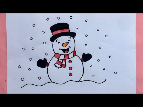 تعليم الرسم للأطفال رسم رجل الثلج رسم للشتاء رسم لرأس السنة رسم للكريسماس Howtodraw Preschool Art 