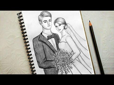 How To Draw A Bride And Groom Ll Couple Drawing Ll Traditional Drawing Ll Girl Drawing 