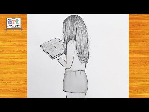 تعليم رسم بنت تقرأ كتاب بقلم الرصاص رسم بنات How To Draw A Girl Reading A Book With A Pencil 