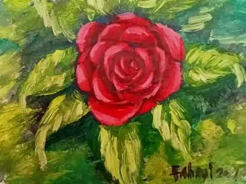 رسم وردة بالالوان الزيتية Drawing A Rose In Oil Colors 