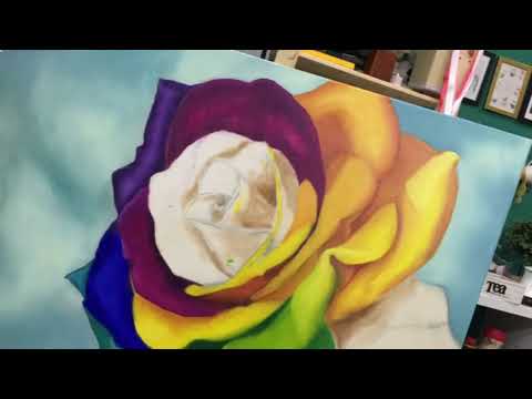 رسم وردة بالألوان الزيتية Rose By Oil Painting 