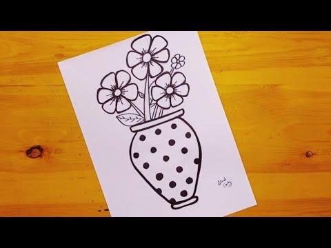 رسم مزهريه ورد سهله رسم فازة ورد Easy Flower Vase Drawing Rose Vase Drawing 