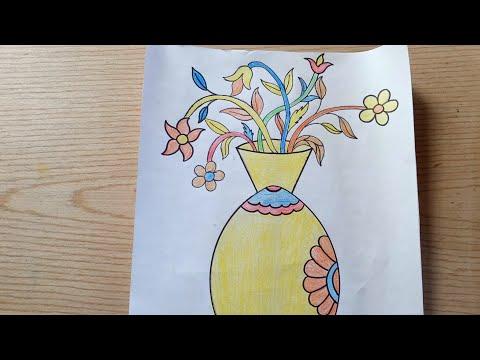رسم مزهرية طريقه رسم مزهرية ورد بالقلم بالرصاص وألوان الشمع Draw A Flower Vase Step By Step 