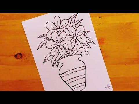 رسم مزهريه ورد سهله 2 رسم فازة ورد Easy Flower Vase Drawing Rose Vase Drawing 