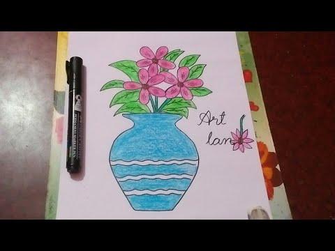 رسم اناء للزهور سهل خطوة بخطوة للمبتدئين Easy Flowers Vase Drawing For Beginners 