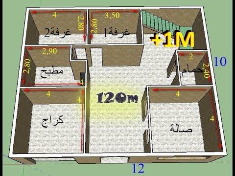 تصميم منزل مساحة 120 متر مربع ابعاد 12 متر على 10 متر الطابق الارضي 