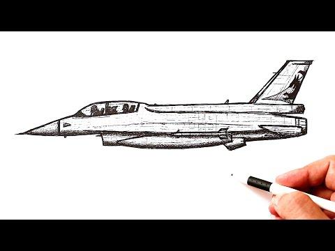 كيفية رسم طائرة مقاتلة F 16 د 