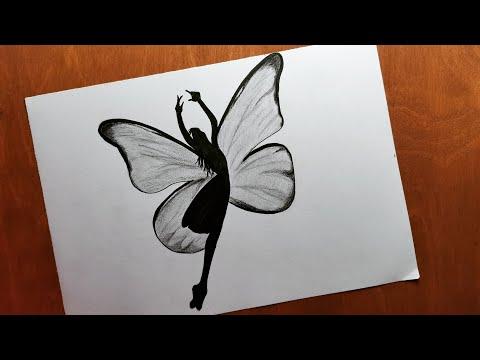 How To Draw A Girl With Butterfly Wings Easy رسم فتاة فراشة رسم بالرصاص سهل رسوم تعبيرية بالخطوات 