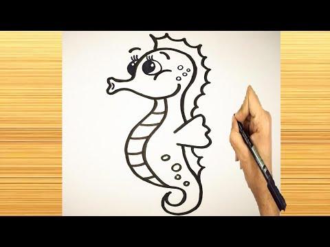 كيف ترسم حصان البحر للمبتدئين تعليم الرسم 