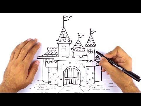 رسم قلعة كيف ترسم قلعة خطوة بخطوة تعليم الرسم للمبتدئين 