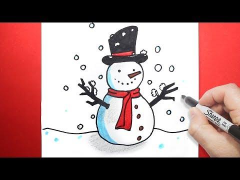 رسم رجل الثلج بالخطوات تعليم الرسم للاطفال 