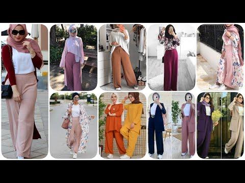 تنسيقات ملابس للمحجبات ربيع وصيف 2022 بنطلونات واسعة شيك و على الموضة Wide Leg Pants 