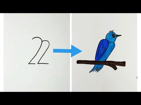 رسم سهل كيف تحول رقم 22 إلى رسم عصفور How To Turn A Number 22 Into A Bird 