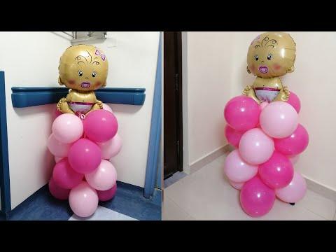 عمل ديكور بلالين بمناسبة قدوم بيبي بطريقة سهلة وبدون ستاند How To Make Newborn Balloons Decoration 