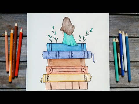 رسم سهل تعليم رسم بنت من الخلف مع كتب بالالوان الخشبية للمبتدئين بطريقة سهلة وبسيطة رسم بنات 
