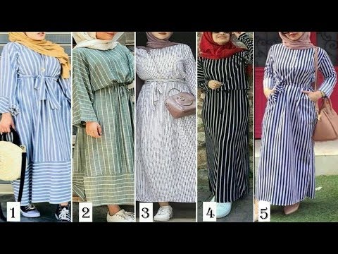 عودة موضة فساتين مخططة مرة أخرى للمحجبات ستايلات جميلة وراقية 2019 LOOKBOOK HIJAB 