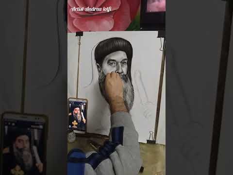 رسم للبابا كيرلس السادس بقلمين من الفحم 