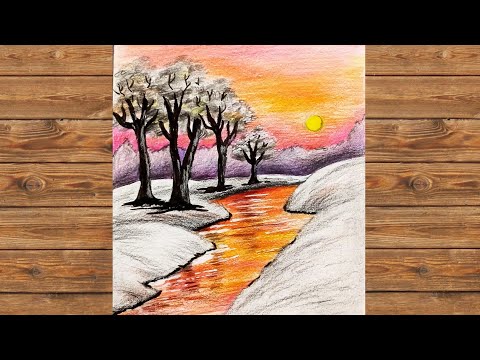 رسم منظر طبيعي جميل بالألوان الخشبية و بتقنيات تلوين سهلة تعليم الرسم Drawing A Scenery 