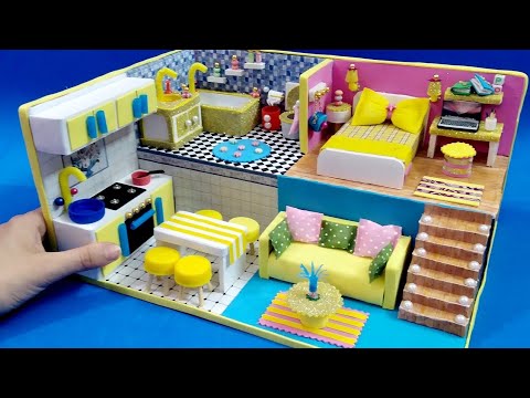 منزل مصغر كامل بالكرتون وورق الفوم غرفة نوم و معيشه ومطبخ وحمام DIY Miniature Cardboard House 6 