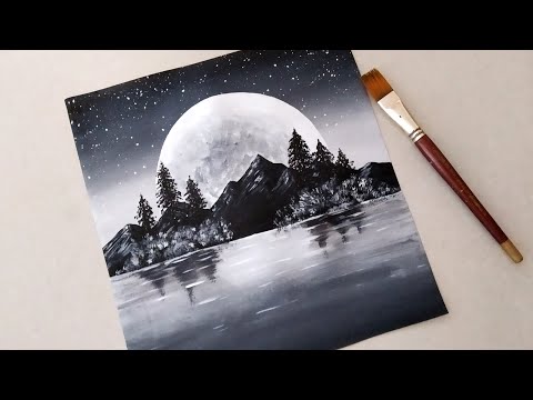 رسم منظر طبيعي سهل بالأبيض والأسود للمبتدئين بتقنية الرسم بالأكريليك 