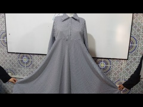فستان كلوش محجبات طريقة الفصالة مع إقتصاد القماش 