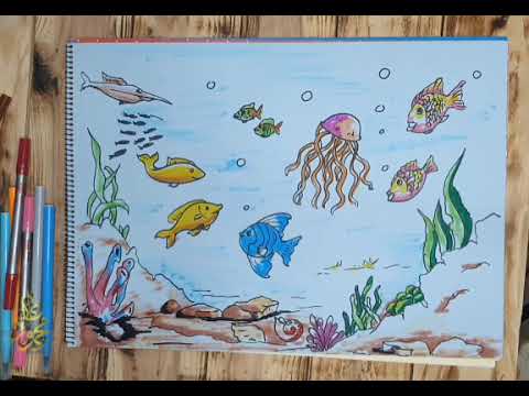 رسم قاع البحر الكائنات البحرية رسم الأسماك 