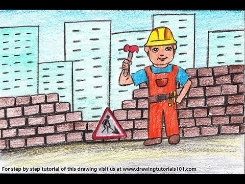 How To Draw A Construction Worker Scene Step By Step 