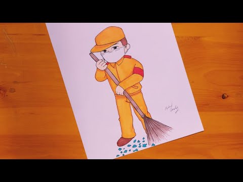 رسم عامل نظافه Cleaning Man Drawing 