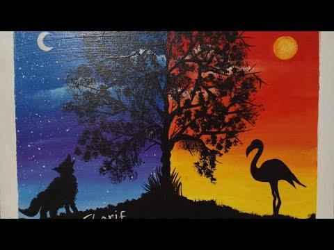 A Simple Painting Day And Night For Beginners لوحة بسيطه ليل و نهار للمبتدئين 