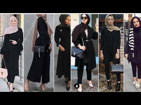 لعاشقات اللون الأسود تنسيقات ملابس للمحجبات لشتاء 2020 Black Lookbook Hijab 