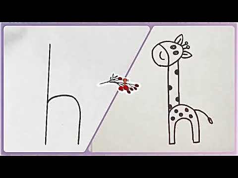 تعليم الرسم للأطفال تحويل حرف ال H إلي زرافة كيوت طريقة سهلة لرسم الزرافة Drawing For Kids 