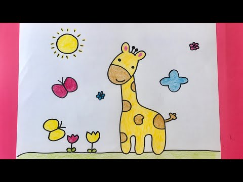 تعليم الرسم للأطفال رسم زرافة للأطفال رسم حديقة رسم سهل رسم وتلوين ألوان خشبية Howtodraw 