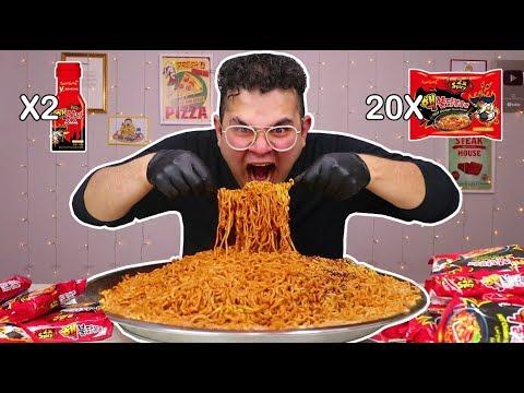 تحدي اكل ٢٠ نودلز كوري X2 مع الصوص الناري Spicy Korean Noodle 20 Packs Challenge 