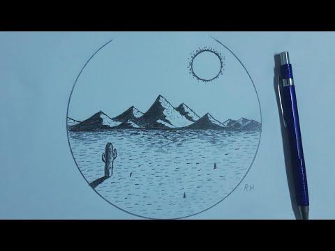 كيفية رسم منظر صحراء البادية بقلم الرصاص How To Draw A Desert Desert Landscape And Mountains 
