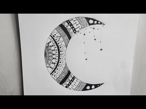 رسم منديلا علي شكل هلال زخرفه Mandela Shaped Crescent Moon 