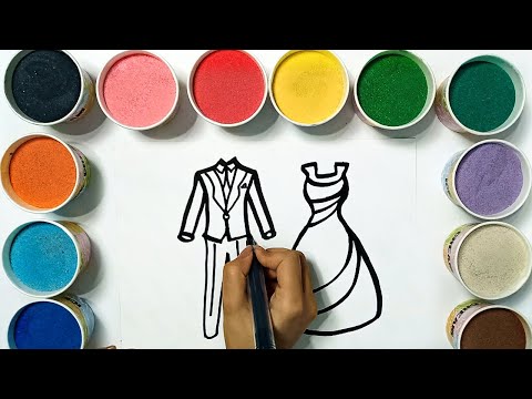 كيفية رسم فستان عروسة وبدلة عريس بالرملة How To Draw A Suit Of A Groom And A Dress Of A Bride 