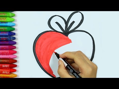 كيف ترسم تفاحه صفحات تلوين لوحة التفاحه تعلم الرسم و التلوين تلفزيون اللأطفال Arabic 