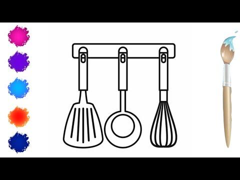 ادوات المطبخ كيفيه رسم ادوات المطبخ سهل وكيوت للاطفال تعليم الرسم للاطفال 