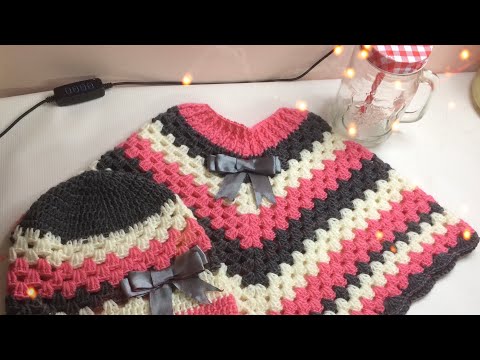 شال كروشيه بونشو سن اربع سنين Crochet Poncho For Four Years Old Girls 